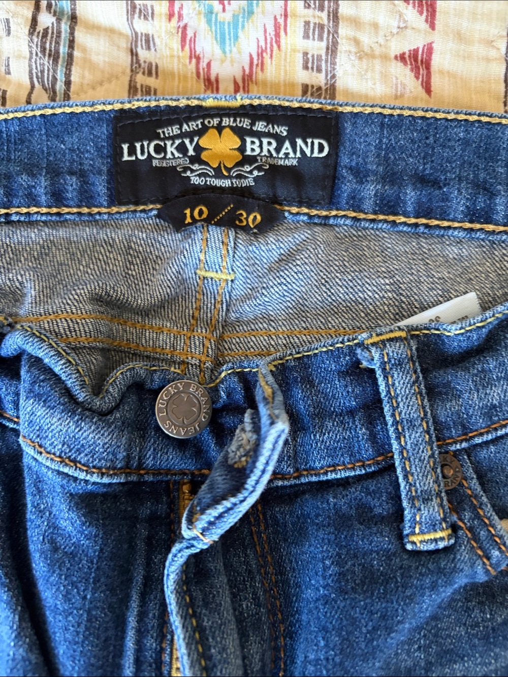 Lucky Brand Men's Dark Blue Denim Jeans with Contrast Stitching